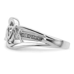 Sterling Silver Rhodium Plated Diamond Heart MOM Ring - 2