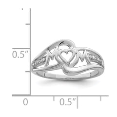 Sterling Silver Rhodium Plated Diamond Heart MOM Ring - 2