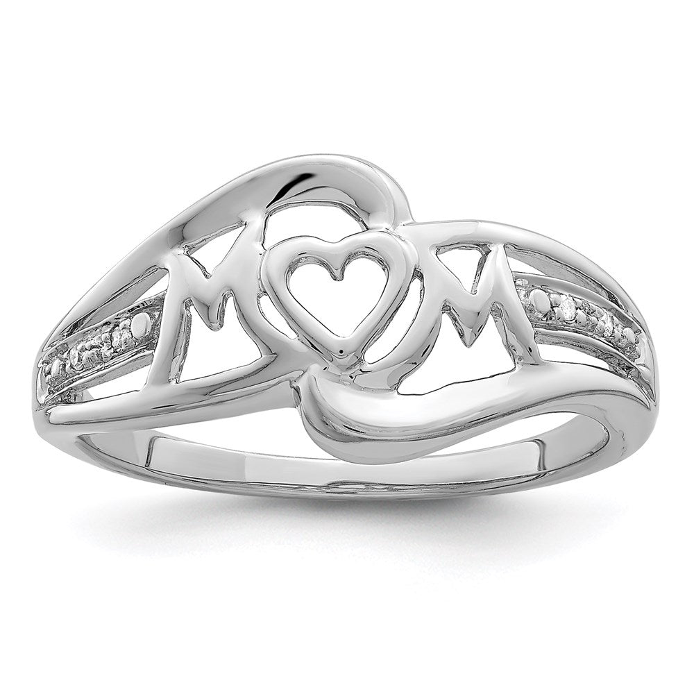 Sterling Silver Rhodium Plated Diamond Heart MOM Ring - 2