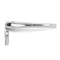 Sterling Silver Rhodium Plated Diamond Heart Dangle Ring - 2