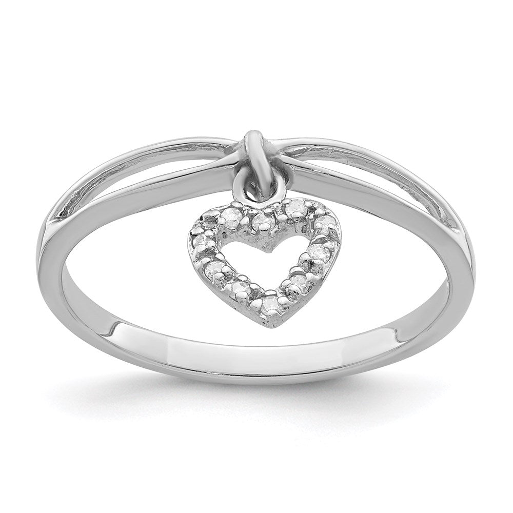 Sterling Silver Rhodium Plated Diamond Heart Dangle Ring - 2