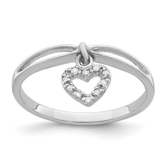 Sterling Silver Rhodium Plated Diamond Heart Dangle Ring - 2