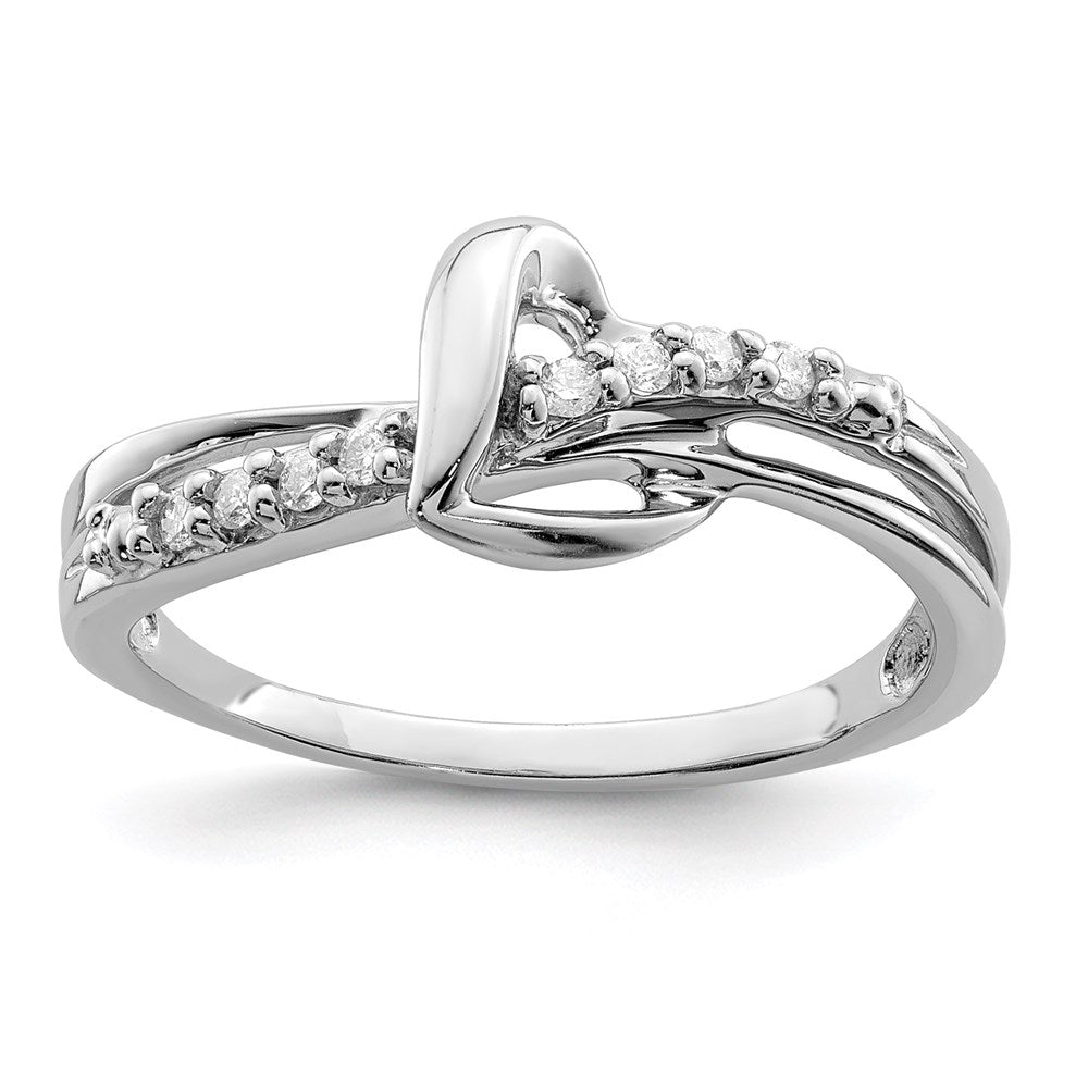Sterling Silver Rhodium Plated Diamond Heart Ring - 15