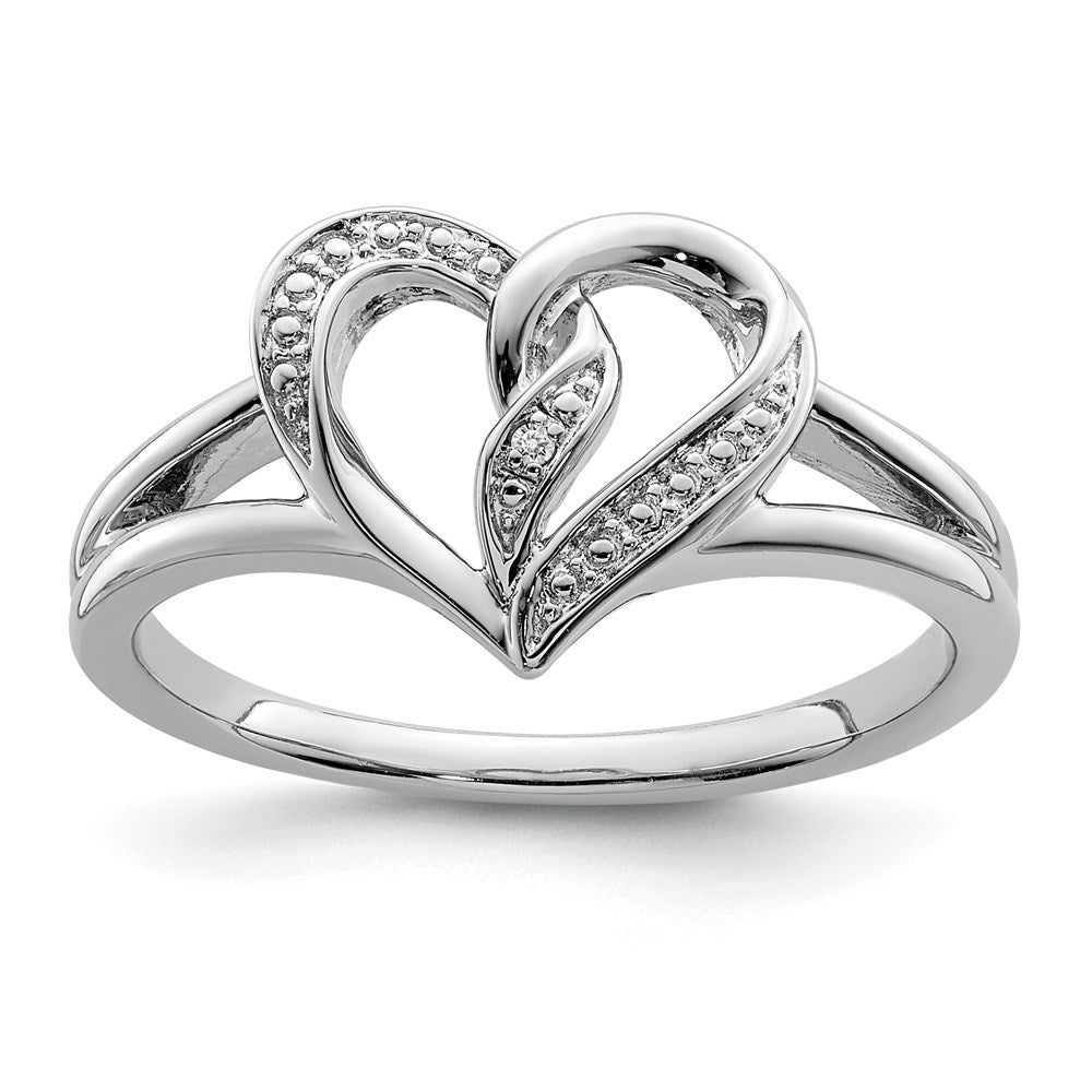 Sterling Silver Rhodium Plated Diamond Heart Ring - 6