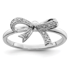 Sterling Silver Rhodium Plated Diamond Bow Ring - 3