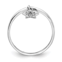 Sterling Silver Rhodium Plated Diamond Star Dangle Ring - 3