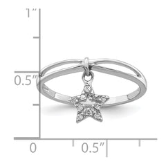 Sterling Silver Rhodium Plated Diamond Star Dangle Ring - 2