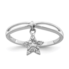 Sterling Silver Rhodium Plated Diamond Star Dangle Ring - 3