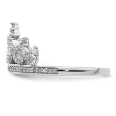 Sterling Silver Rhodium Plated Diamond Crown Ring - 5