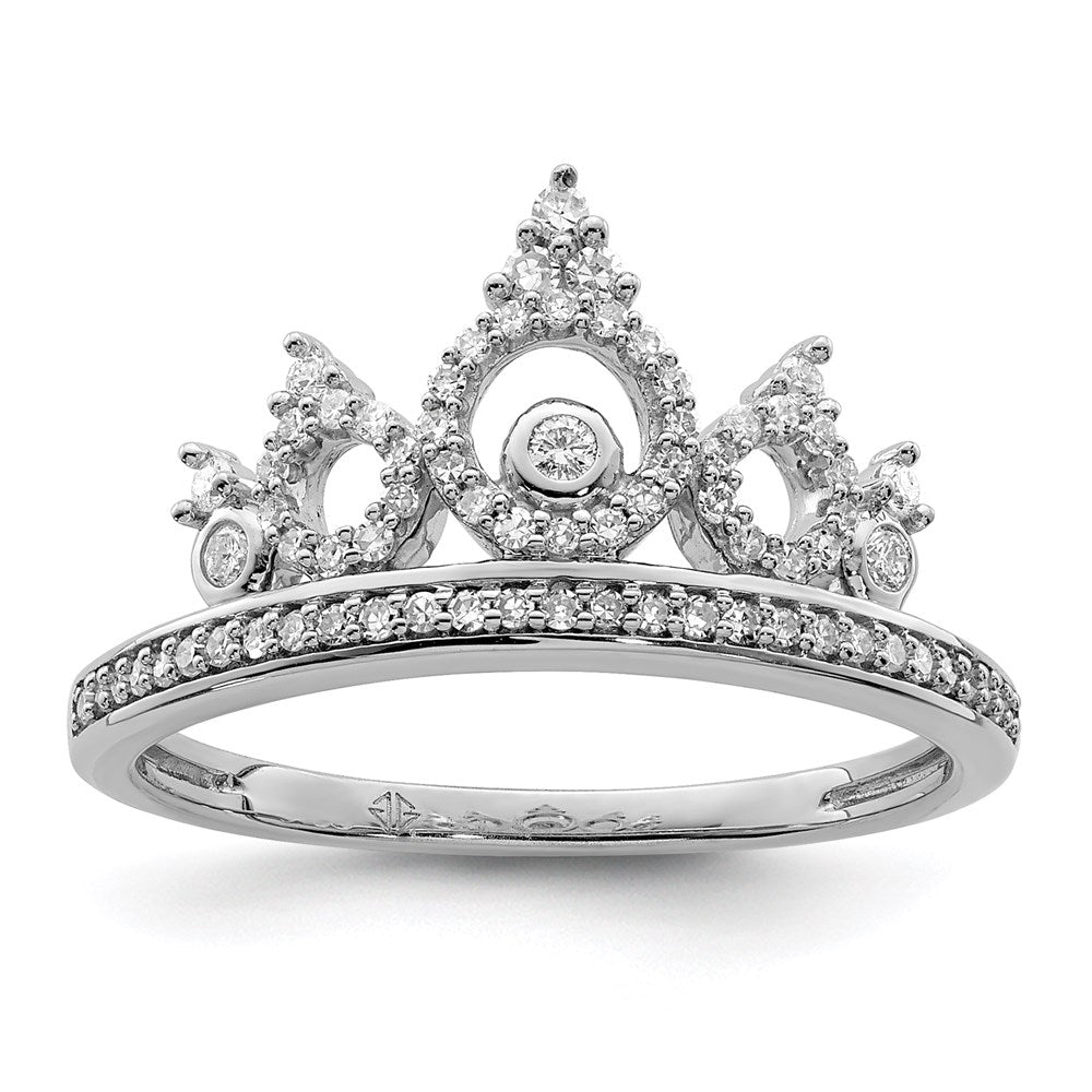 Sterling Silver Rhodium Plated Diamond Crown Ring - 5