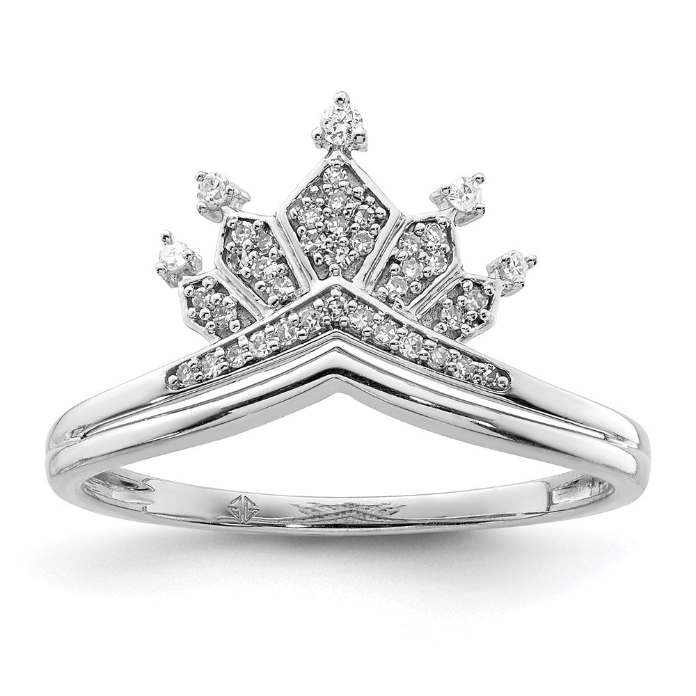 Sterling Silver Rhodium Plated Diamond Crown Ring - 6