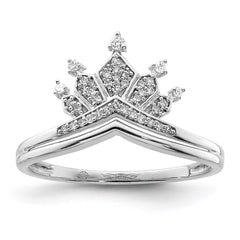 Sterling Silver Rhodium Plated Diamond Crown Ring - 6
