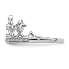 Sterling Silver Rhodium Plated Diamond Crown Ring - 9