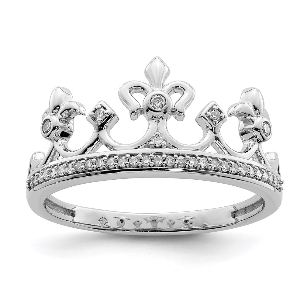Sterling Silver Rhodium Plated Diamond Crown Ring - 7