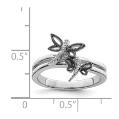 Sterling Silver Diamond Rhodium-plated Dragonfly Ring - 3