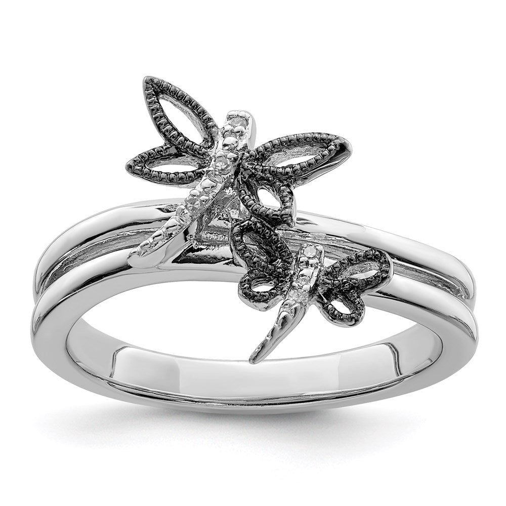 Sterling Silver Diamond Rhodium-plated Dragonfly Ring - 3