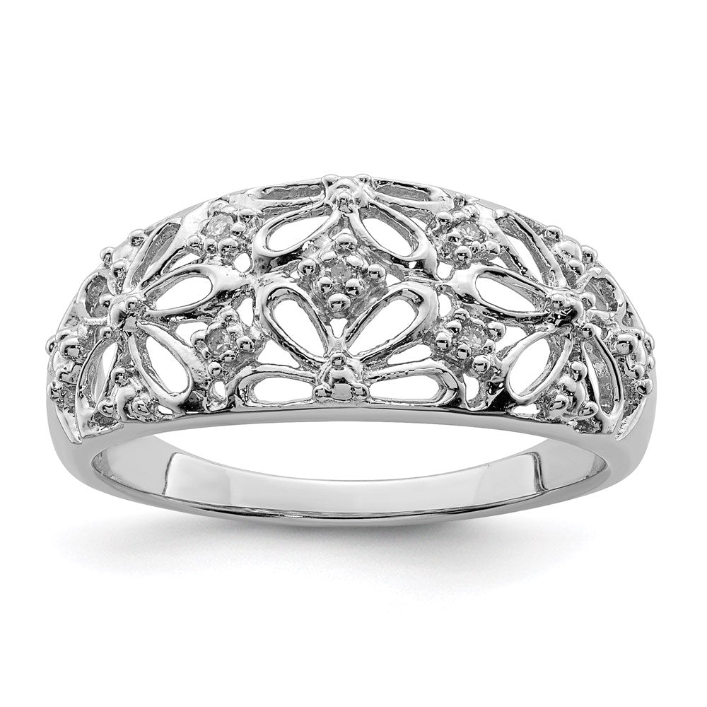 Sterling Silver Rhodium Plated Diamond Ring - 7