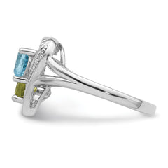Sterling Silver Rhodium Blue Topaz Peridot Diam. Ring - 4