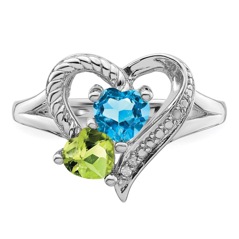 Sterling Silver Rhodium Blue Topaz Peridot Diam. Ring - 4