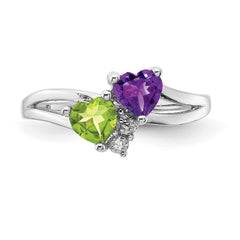 Sterling Silver Rhodium Amethyst & Peridot Diam. Ring - 2
