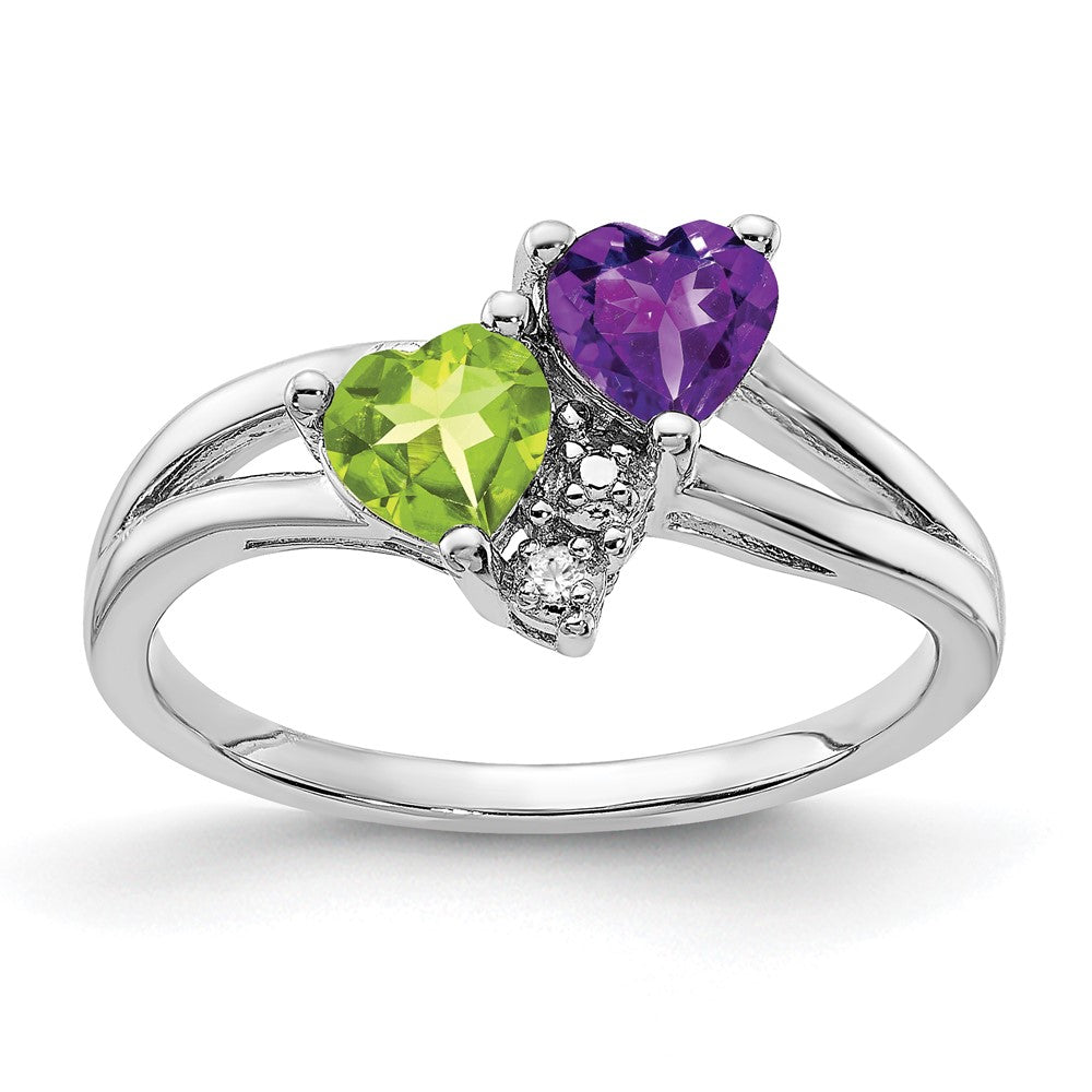 Sterling Silver Rhodium Amethyst & Peridot Diam. Ring - 2