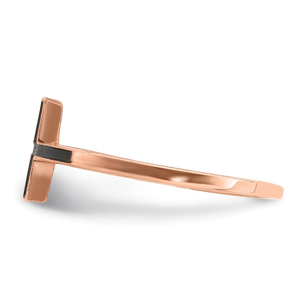 Sterling Silver Rose Gold-plated Antiqued Sideways Cross Ring - 2