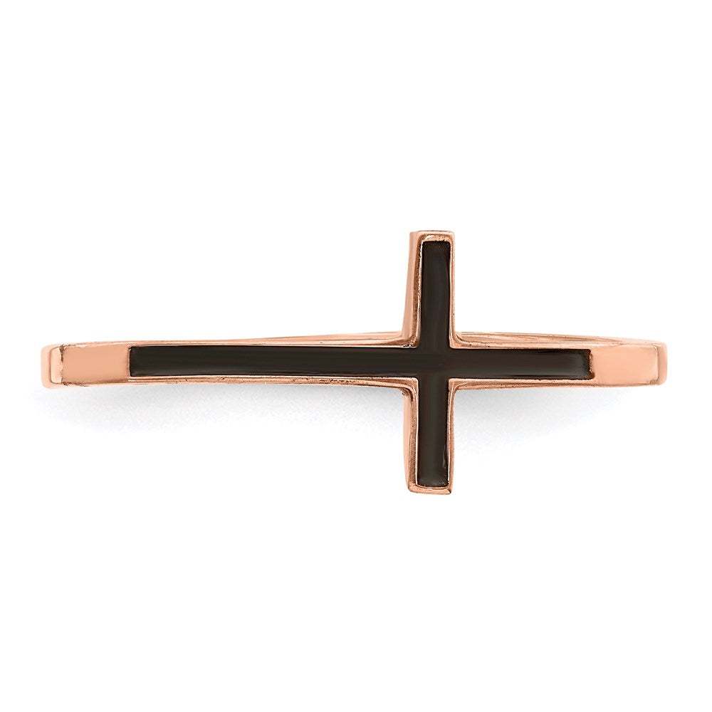 Sterling Silver Rose Gold-plated Antiqued Sideways Cross Ring - 3