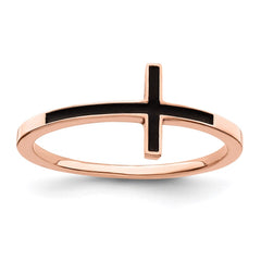 Sterling Silver Rose Gold-plated Antiqued Sideways Cross Ring - 3
