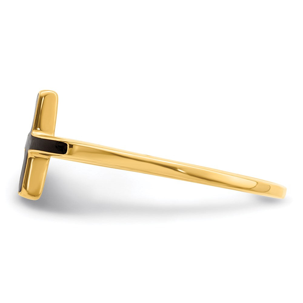 Sterling Silver Yellow Gold-plated Antiqued Sideways Cross Ring - 3