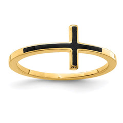 Sterling Silver Yellow Gold-plated Antiqued Sideways Cross Ring - 3