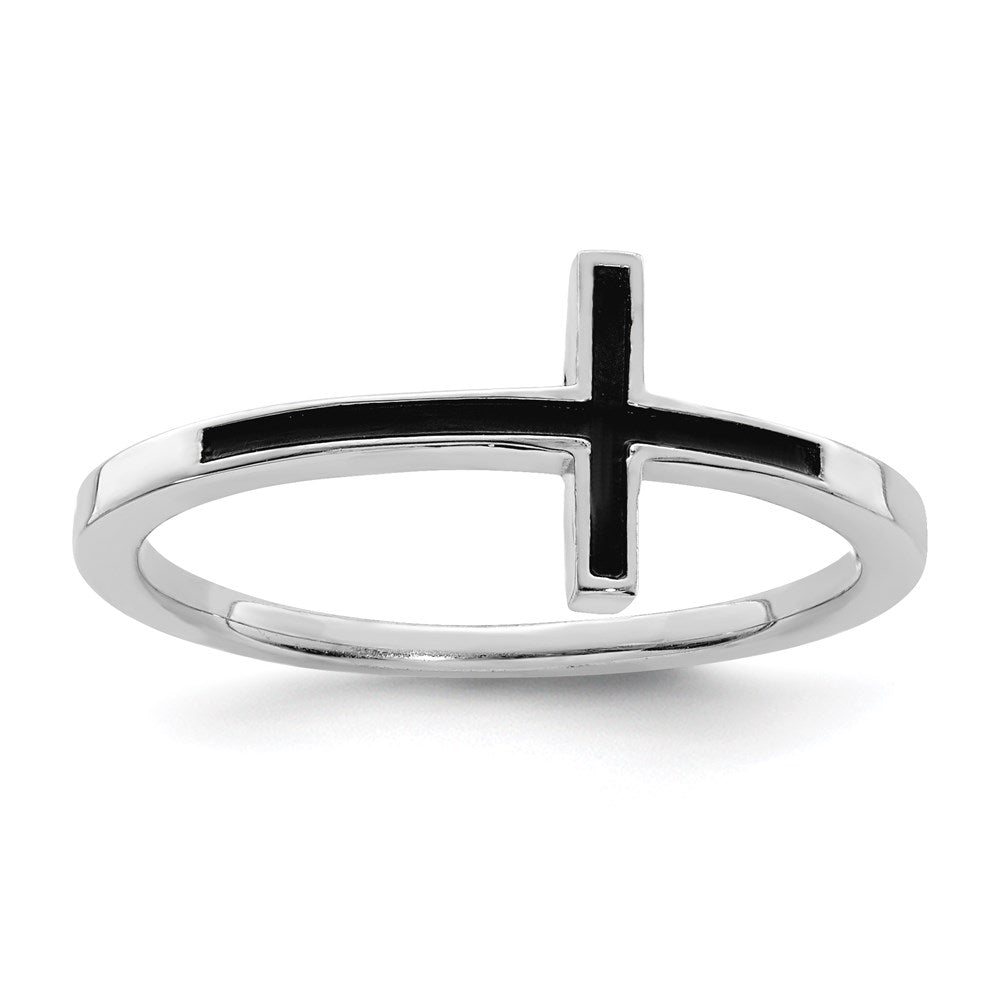 Sterling Silver Antiqued Sideways Cross Ring - 2