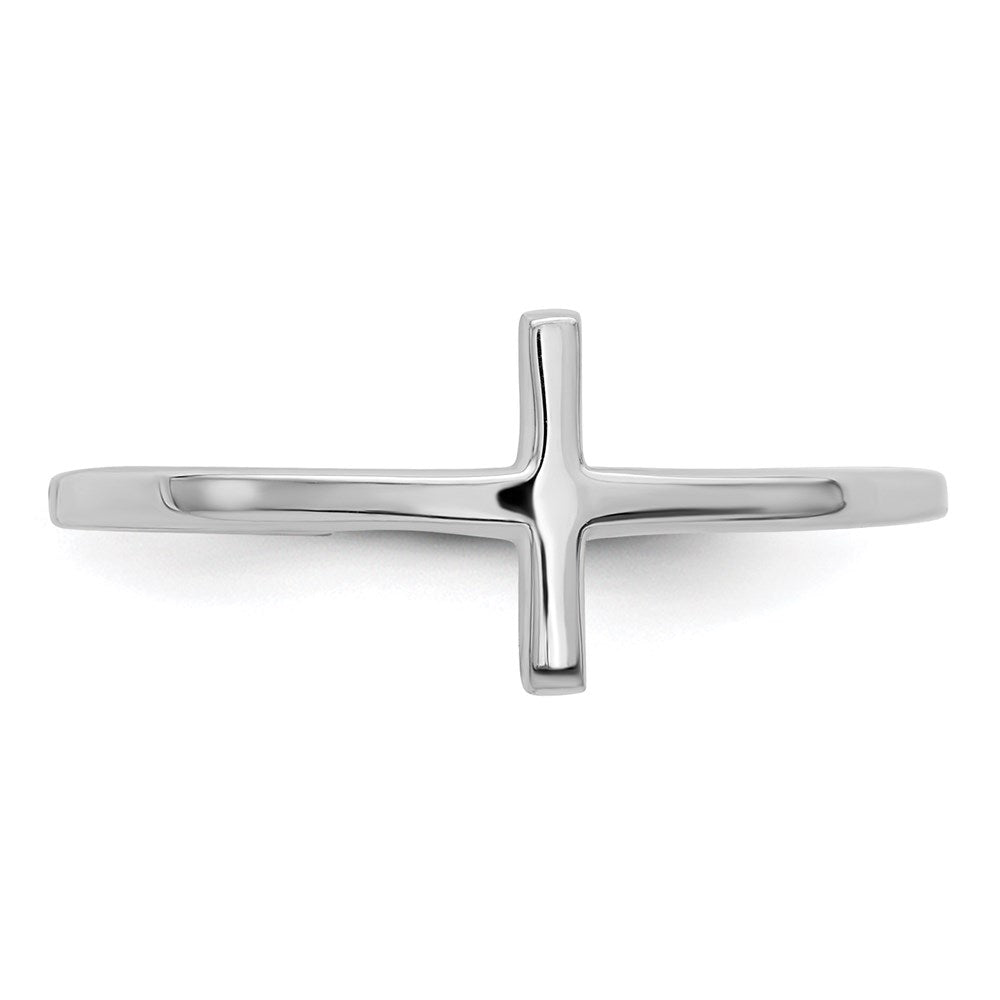 Sterling Silver Rhodium-plated Sideways Cross Ring - 3
