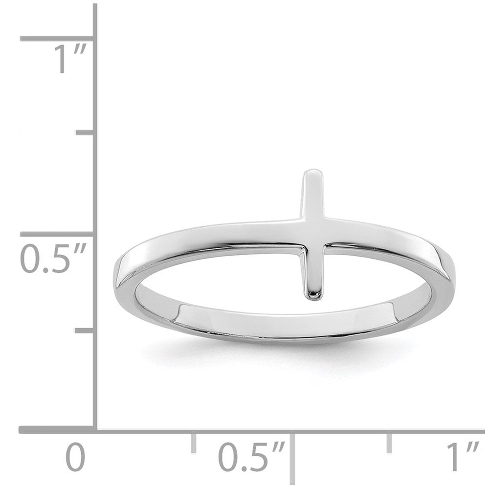 Sterling Silver Rhodium-plated Sideways Cross Ring - 3