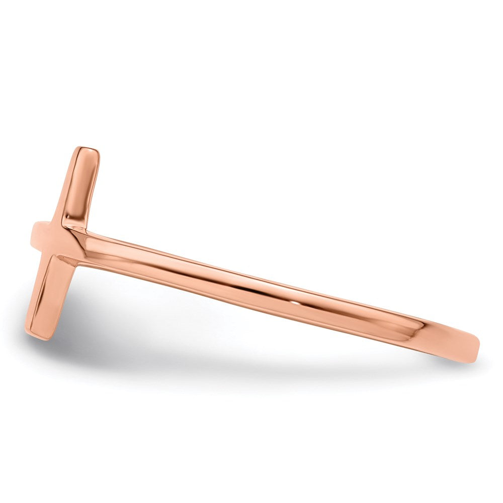 Sterling Silver Rose Gold-plated Sideways Cross Ring - 2