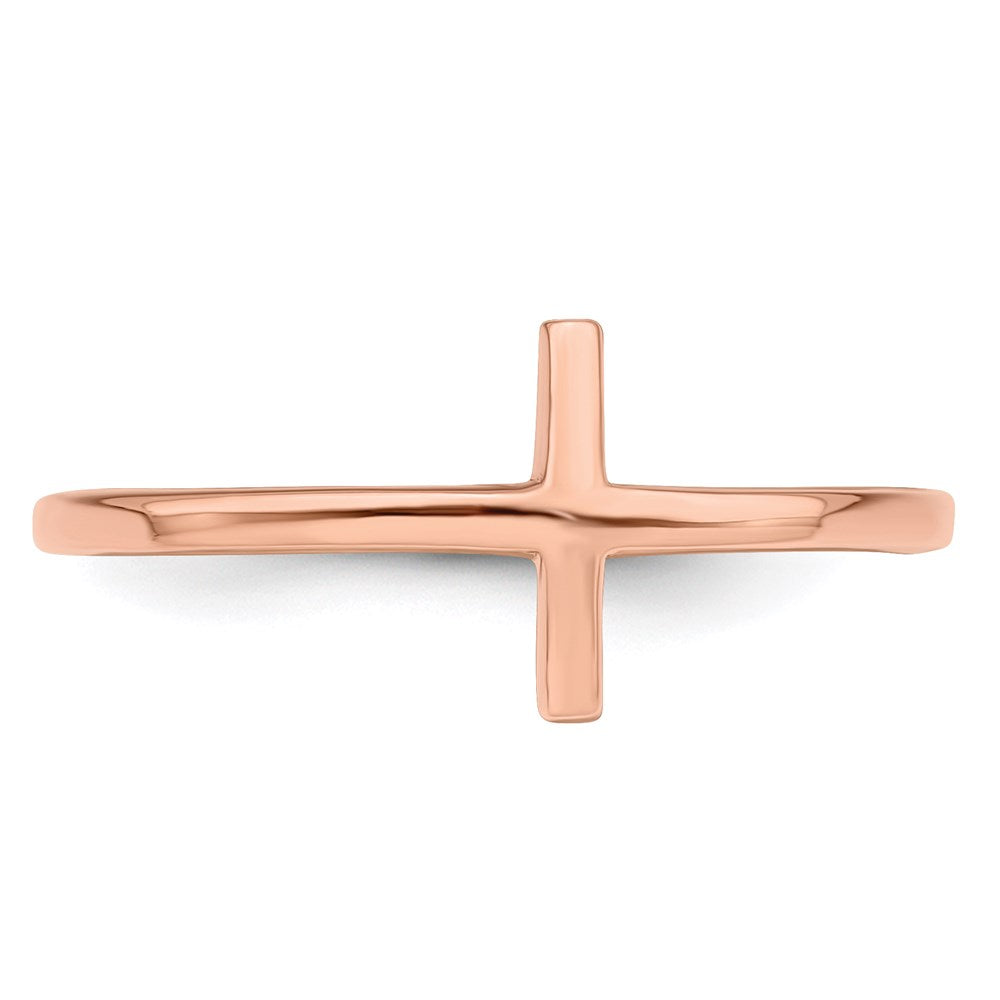 Sterling Silver Rose Gold-plated Sideways Cross Ring - 2