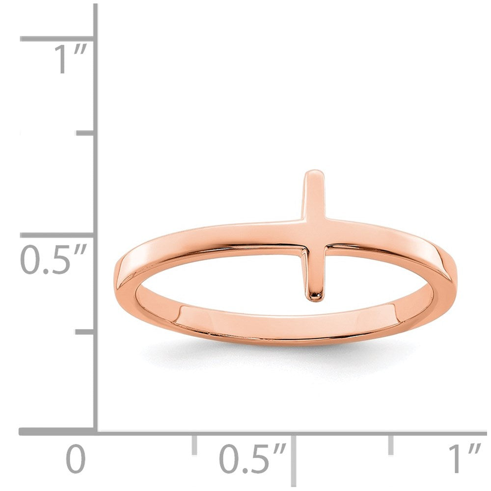 Sterling Silver Rose Gold-plated Sideways Cross Ring - 3