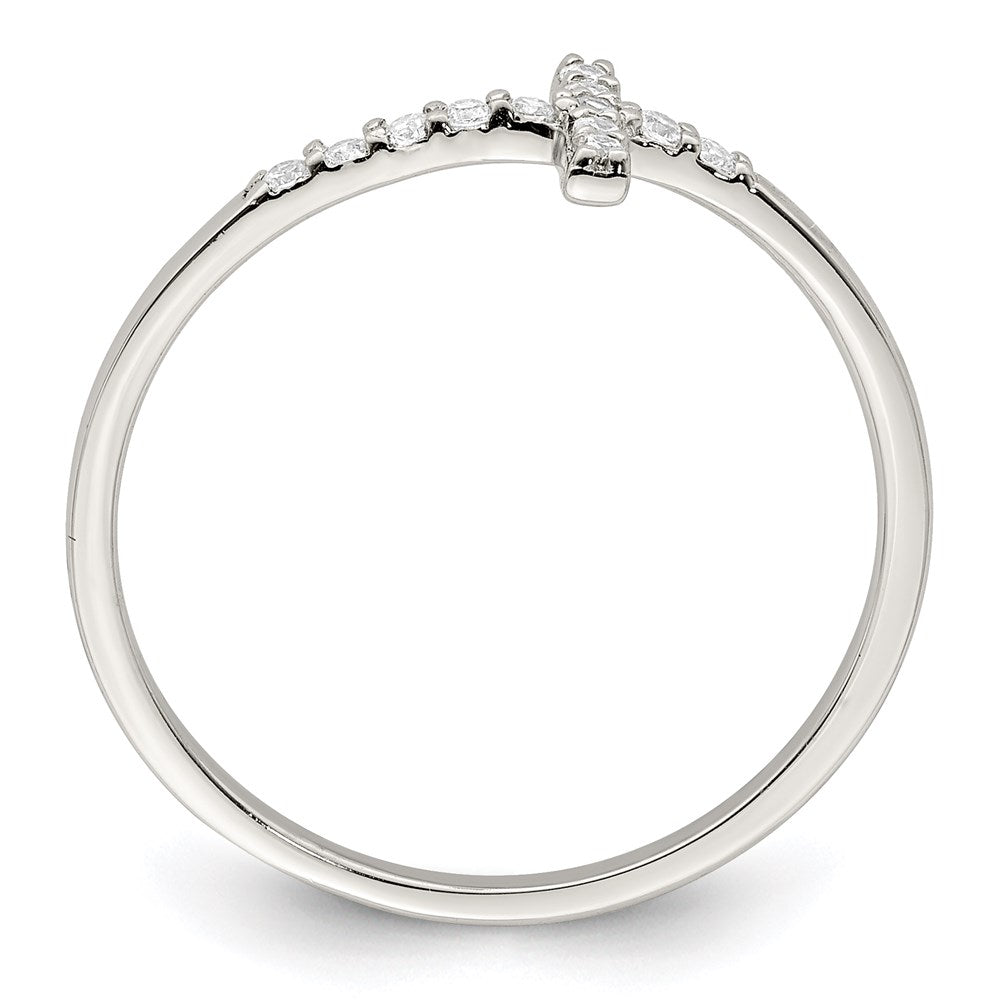 Sterling Silver Rhodium-plated CZ Sideways Cross Ring - 6