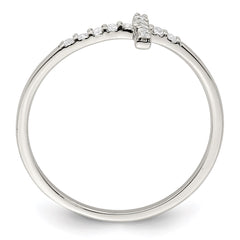 Sterling Silver Rhodium-plated CZ Sideways Cross Ring - 6