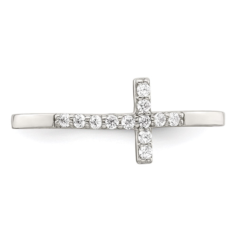 Sterling Silver Rhodium-plated CZ Sideways Cross Ring - 6