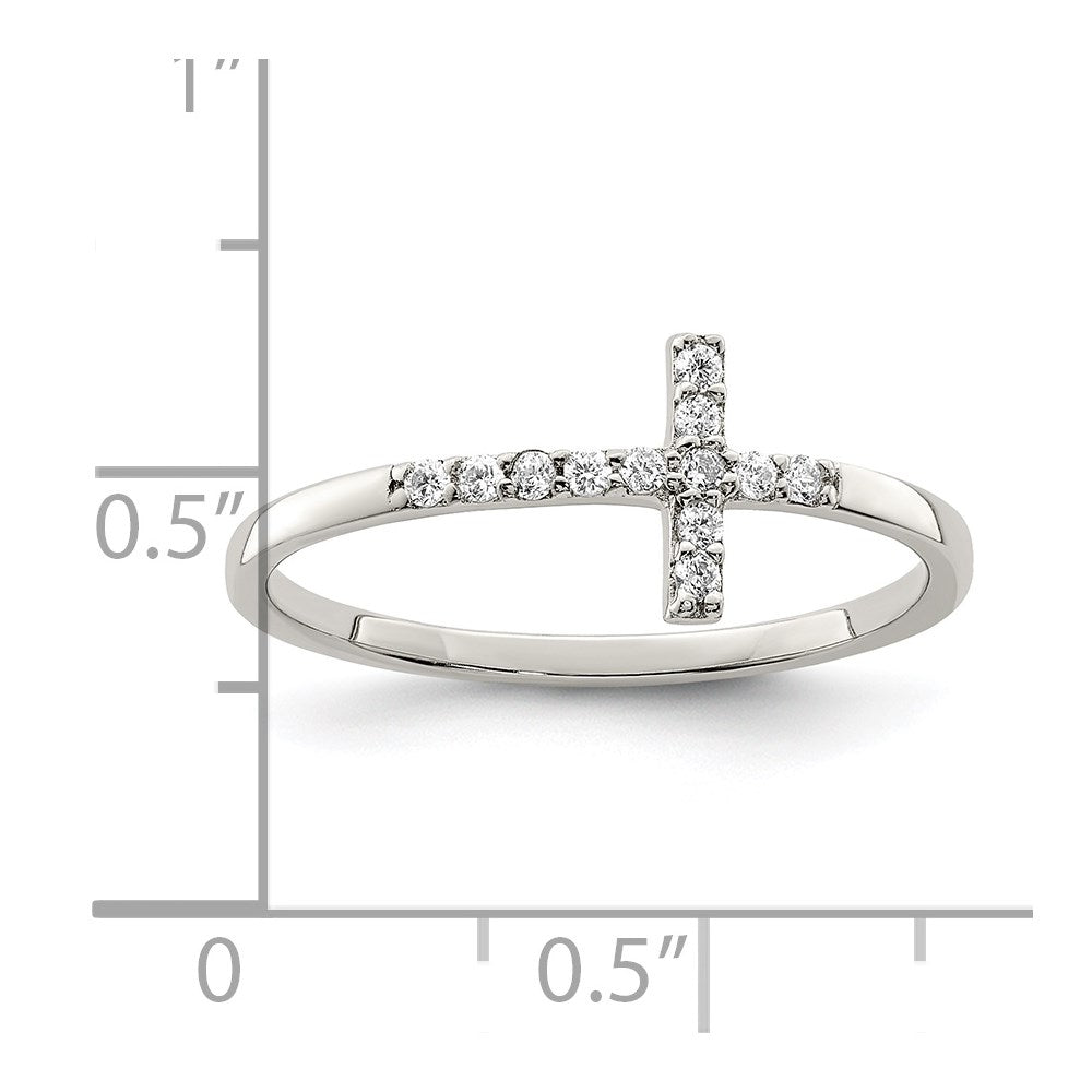 Sterling Silver Rhodium-plated CZ Sideways Cross Ring - 6