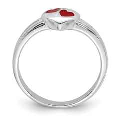 Sterling Silver RH-plated Polished & Red Enameled Heart Children's Ring - 2
