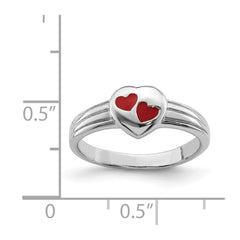 Sterling Silver RH-plated Polished & Red Enameled Heart Children's Ring - 2