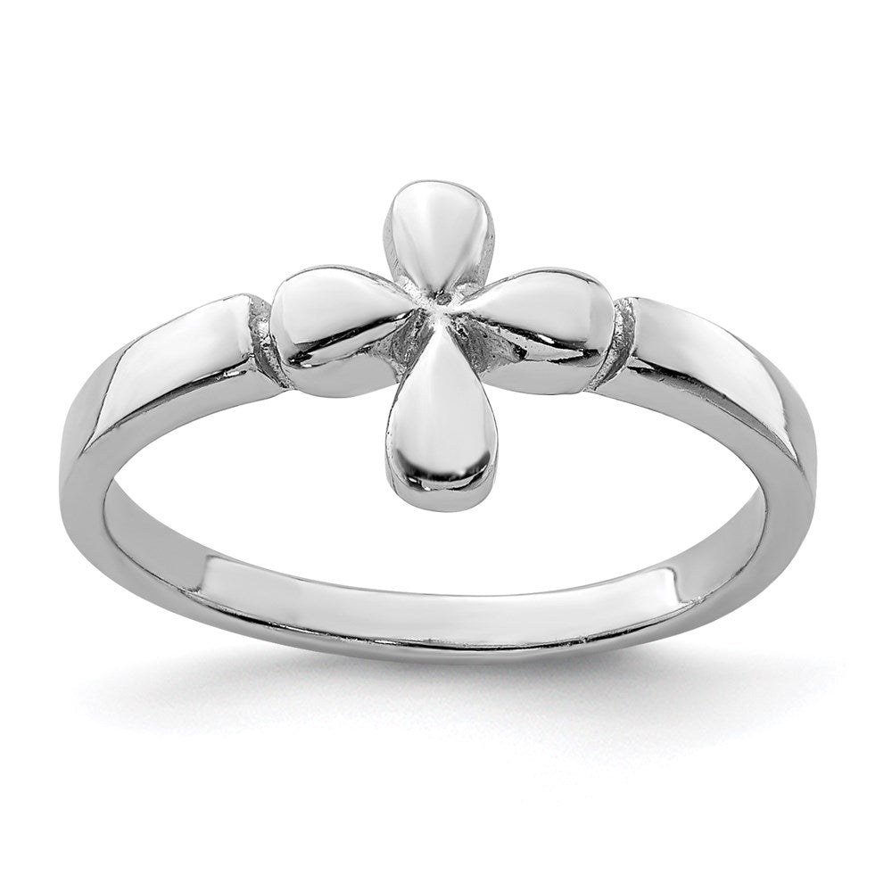 Sterling Silver RH Plated Child's Polished Cross Ring - 2