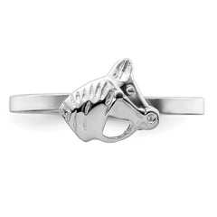 Sterling Silver Rhodium-plated Polished & Textured Horse Children's Ring - 2