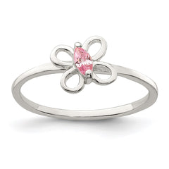 Sterling Silver Polished Pink CZ Butterfly Children's Ring - 2