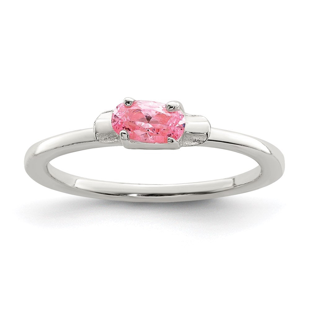 Sterling Silver Polished Pink CZ Candy Children's Ring - 2