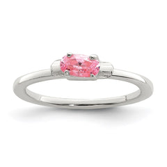 Sterling Silver Polished Pink CZ Candy Children's Ring - 2