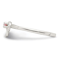 Sterling Silver Polished & Twisted Pink CZ Bow Children's Ring