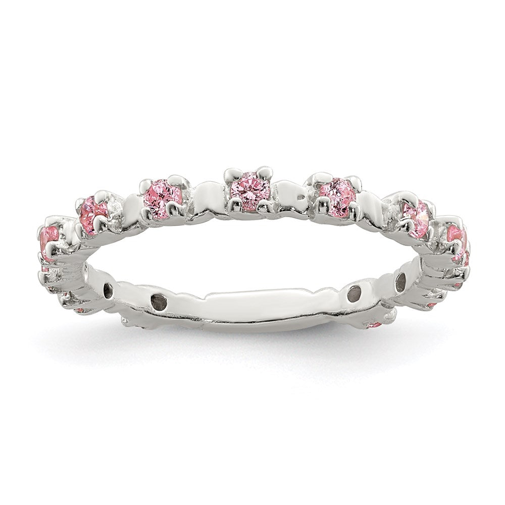 Sterling Silver Polished Pink CZ Children's Ring - 2