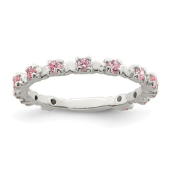 Sterling Silver Polished Pink CZ Children's Ring - 2